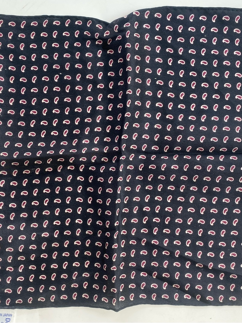 Vintage Delta Airlines Silk Navy Pocket Square with Pink Paisley Dot Motif